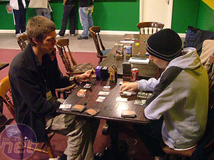 Guys playing Magic TCG in the bar at i26