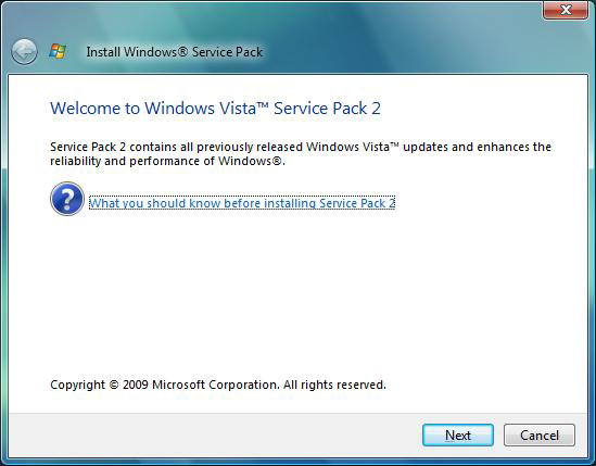 windows update service pack 2