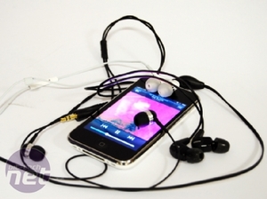 Replacement iPhone earphones on test Replacement iPhone earphones and test setup