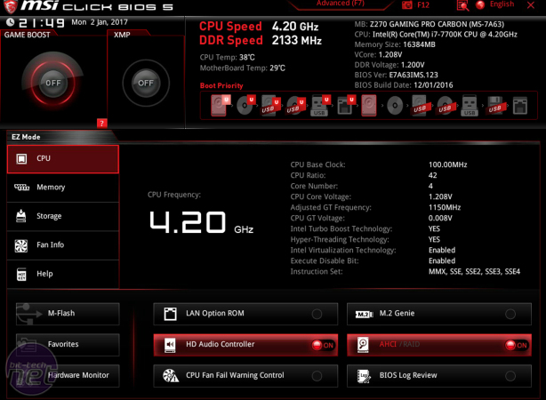 MSI Z270 Gaming Pro Carbon Review MSI Z270 Gaming Pro Carbon Review - EFI and Overclocking