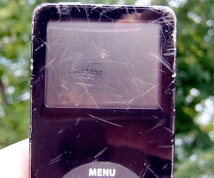 The black iPod nano, significantly 'second hand' after Ars Technica's stress testing.