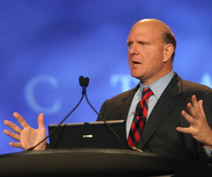 Steve Ballmer demonstrates the size of Microsoft's new iPod rival (we're kidding, of course)