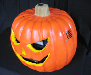 Russ Caslis does a good job with his plastic pumpkin.