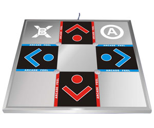 Dance Dance Revolution uses dance mats like these as an input, getting players jumping around to burn off fat. 