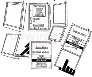 The patent shows a fold-out touch panel which leaves the top screen free to display data without being occluded.