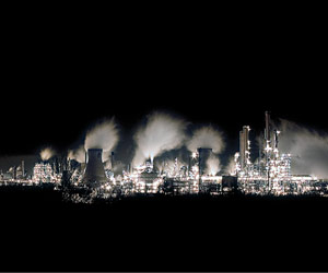 Grangemouth Petrochemical Refinery at night.