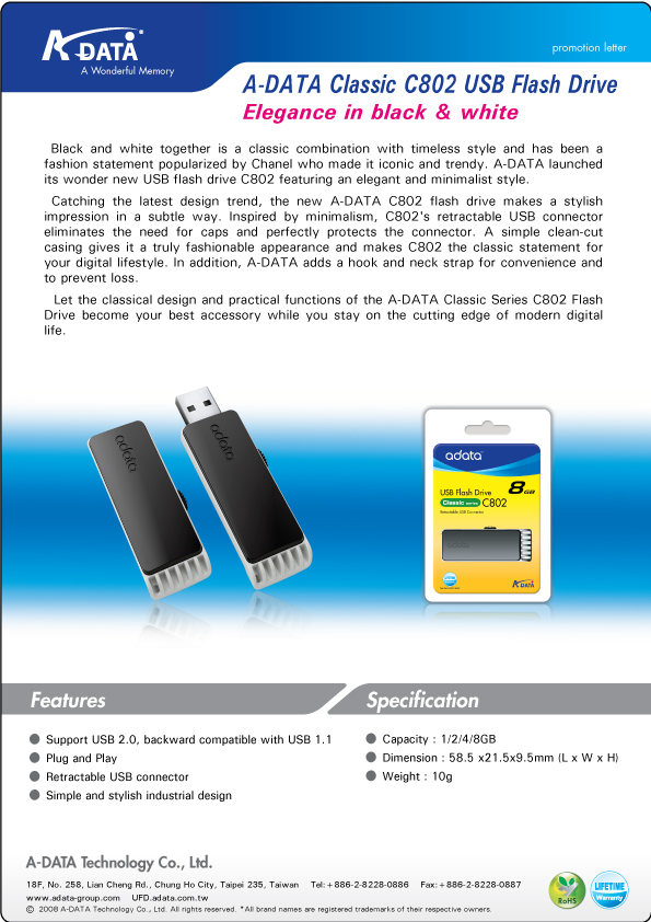 A-DATA Classic C801 USB Flash Drive 