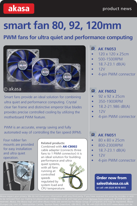 akasa new PWM smart fan 80,92,120mm